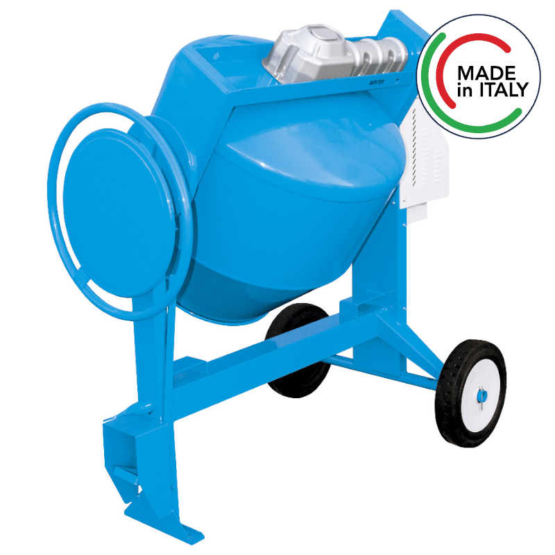 Betoniera a bicchiere silenziata Polieri Tech-PC 350lt monofase 1.5kW con ribaltamento pignone e corona