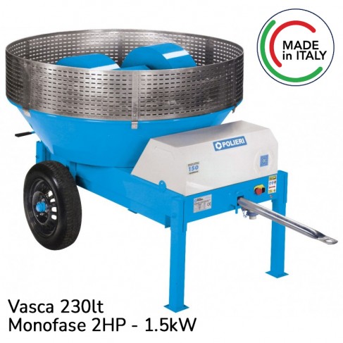 Molazza per malta tradizionale Polieri Compact 120 vasca 230lt motore monofase 1,5kW Polieri - 1