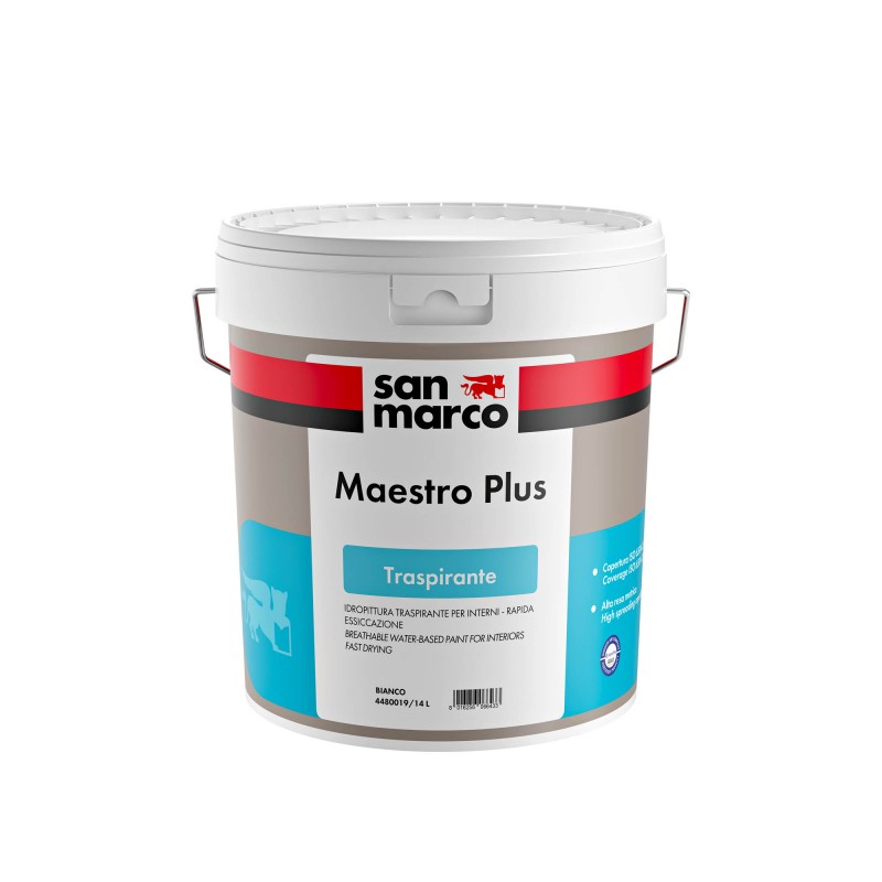 Idropittura traspirante Maestro plus San Marco ad alta copertura per interni (Secchio 4 o 14 Litri)