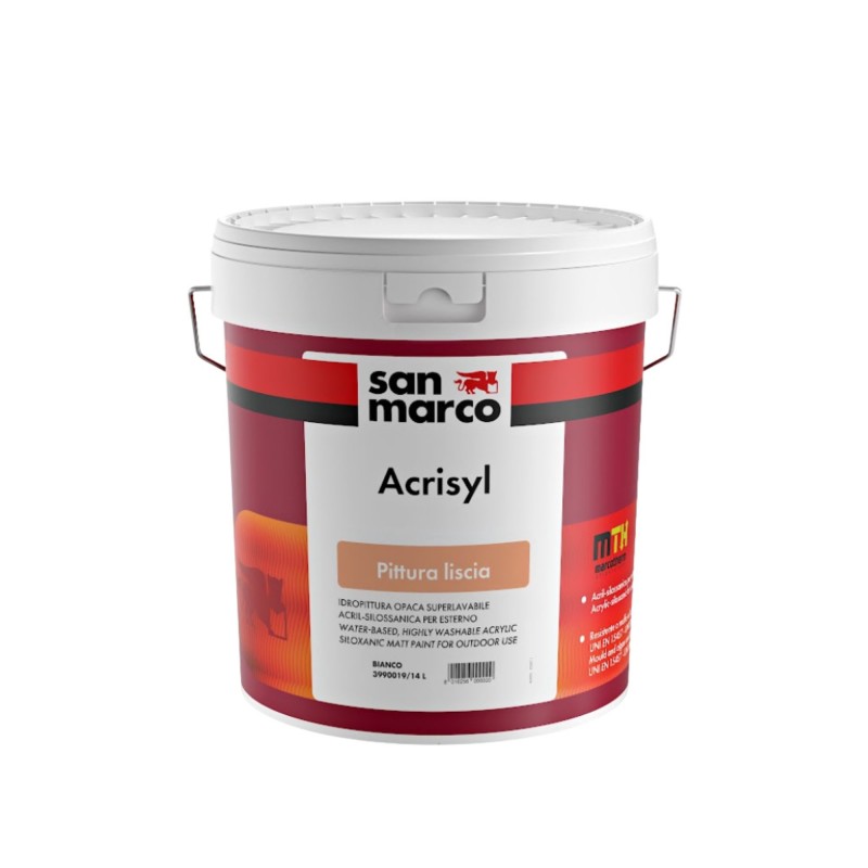 Pittura liscia San Marco Acrisyl superlavabile per ambienti marini ed industriali (Secchio 15 Litri)