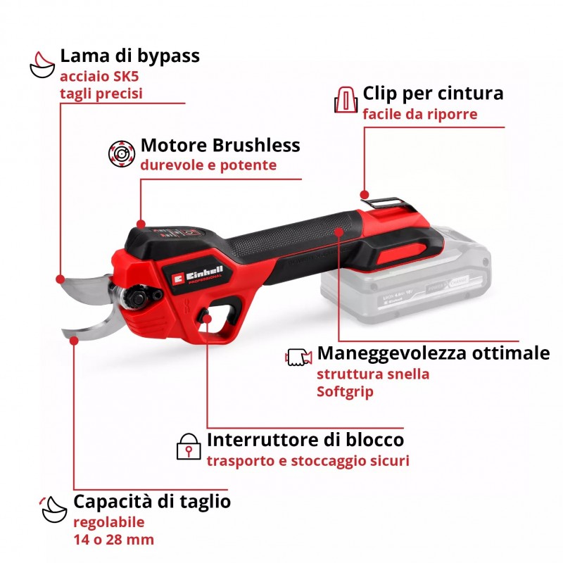 EINHELL FORBICI DA POTATURA A BATTERIA GP-LS 18/28 Li BL-Solo