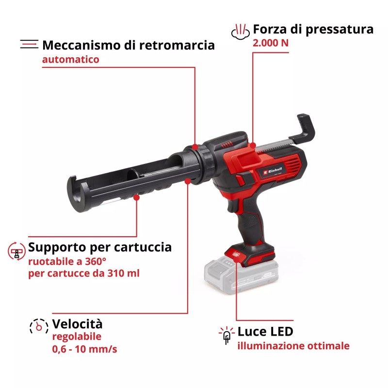 EINHELL PISTOLA PER SILICONE A CARTUCCIA A BATTERIA TE-SG 18/10 Li-Solo