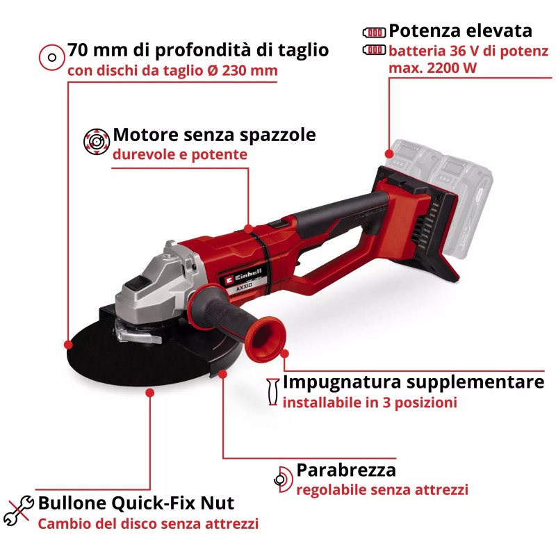 EINHELL SMERIGLIATRICE ANGOLARE A BATTERIA AXXIO 36/230 Q