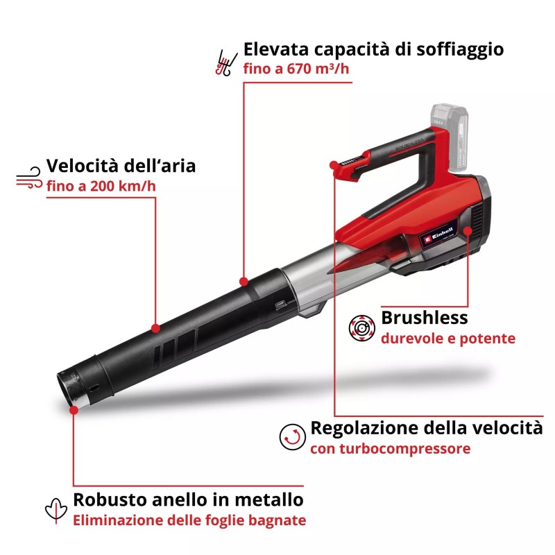 EINHELL SOFFIATORE PER FOGLIE A BATTERIA GP-LB 18/200 Li E-Solo