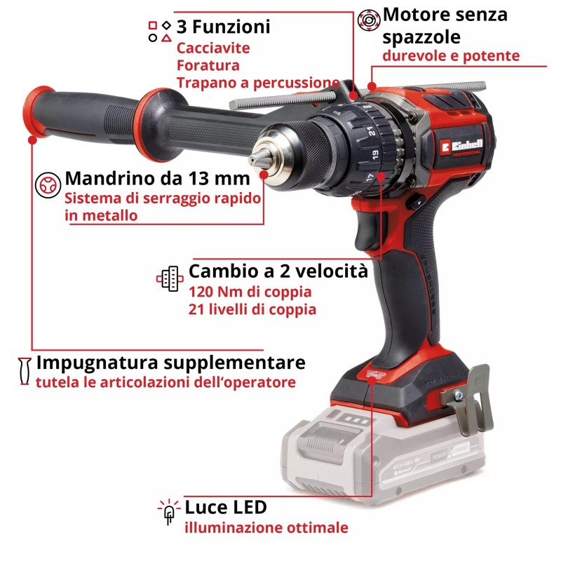 EINHELL TRAPANO AVVITATORE A PERCUSSIONE TP-CD 18/120 Li-i BL - Solo