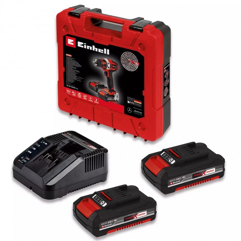 EINHELL TRAPANO AVVITATORE A BATTERIA TE-CD 18/40-1 Li (2x2.0 Ah)