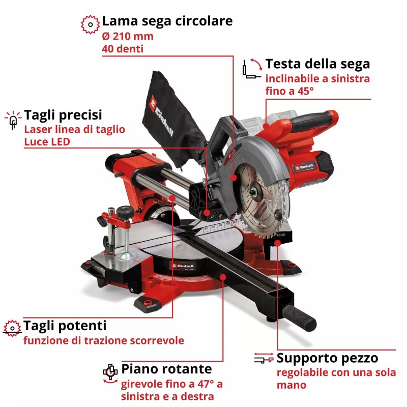EINHELL TRONCATRICE RADIALE A BATTERIA TE-SM 36/210 Li - Solo