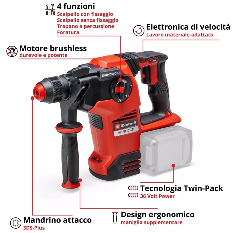 EINHELL MARTELLO TASSELLATORE A BATTERIA HEROCCO 36/28 - SOLO
