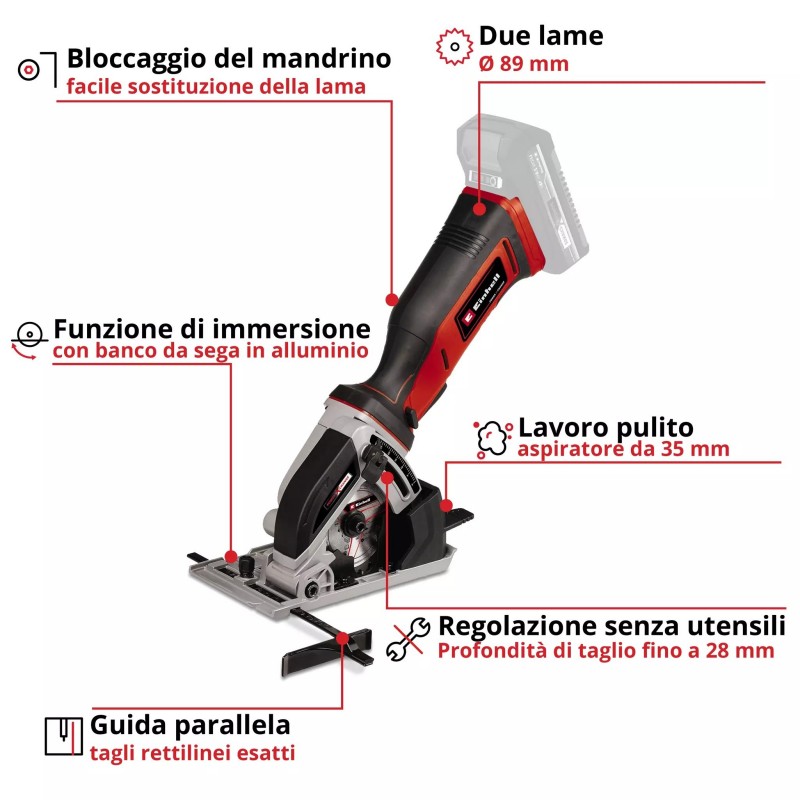 EINHELL MINI SEGA CIRCOLARE A BATTERIA TE-CS 18/89 Li - Solo