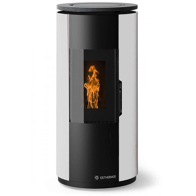 Stufa Leire CS Thermos a pellet, Metallo Bianco + Top Metallo Nero, a fumi posteriore/superiore, 8,9kW