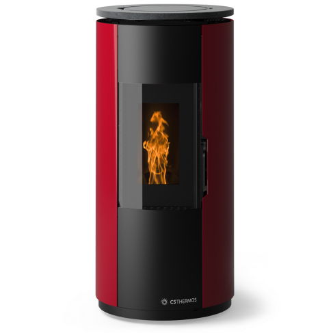 Stufa Leire CS Thermos a pellet, Metallo Rosso + Top Metallo Nero, a fumi posteriore/superiore, 8,9kW
