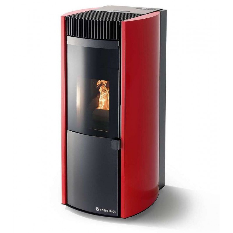 Stufa Garda 9 CS Thermos a pellet con bruciatore autopulente, Metallo Rosso, a fumi posteriore/superiore, 10,1kW