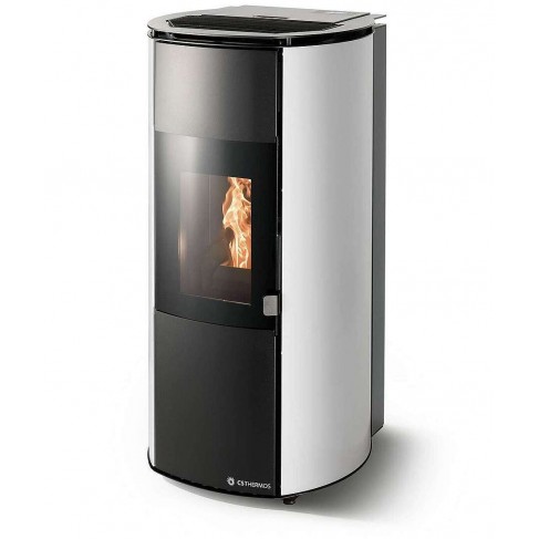 Stufa Arianna 12 CS Thermos a pellet con bruciatore autopulente, Metallo Bianco, a fumi posteriore/superiore, 10,8kW