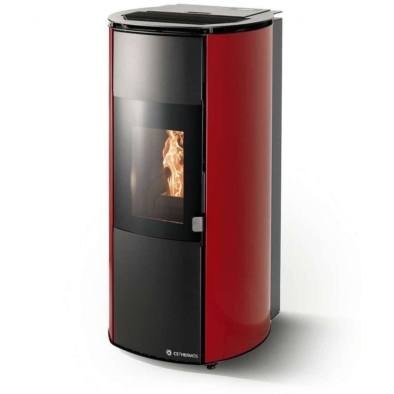 Stufa Arianna 12 CS Thermos a pellet con bruciatore autopulente, Metallo Rosso, a fumi posteriore/superiore, 13,2kW