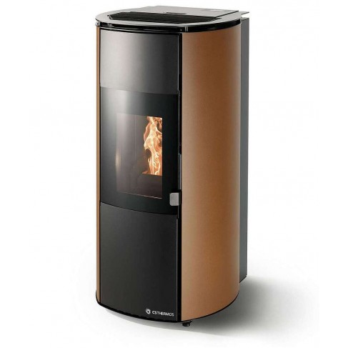 Stufa Arianna 12 CS Thermos a pellet con bruciatore autopulente, Metallo Bronzo, a fumi posteriore/superiore, 13,2kW