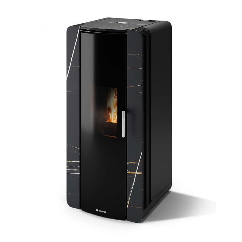 Stufa Firenze 10 CS Thermos a pellet con bruciatore autopulente, Pietra Nero Azalai, a fumi posteriore/superiore, 10,8kW