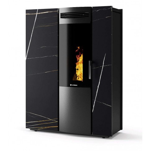 Stufa Thema 10 CS Thermos a pellet con bruciatore autopulente, Pietra Nero Azalai, a fumi posteriore/superiore, 10,4kW