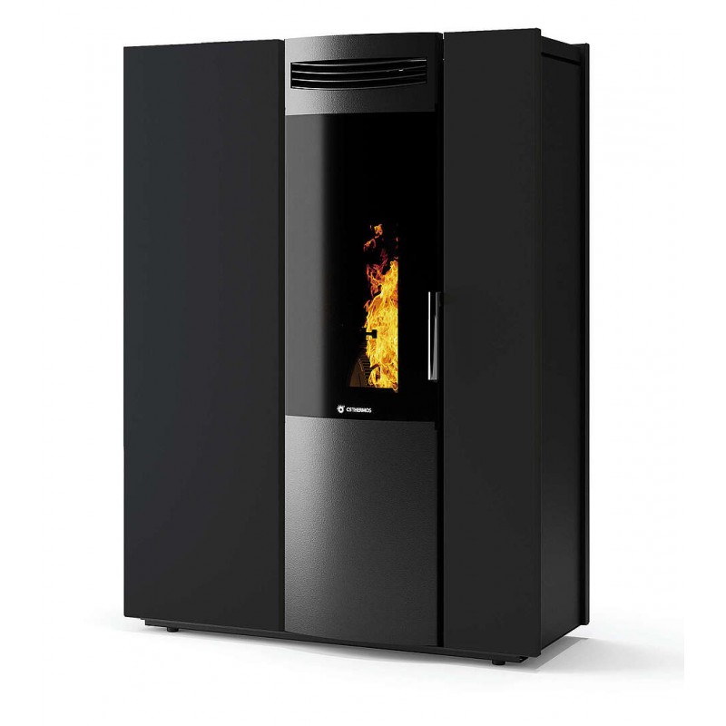 Stufa Thema 10 CS Thermos a pellet con bruciatore autopulente, Metallo Nero Opaco, a fumi posteriore/superiore, 10,4kW
