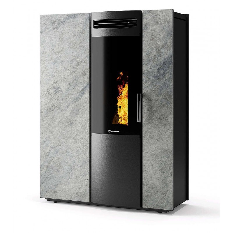 Stufa Thema 12 CS Thermos a pellet con bruciatore autopulente, Pietra Ollare, a fumi posteriore/superiore, 12,5kW