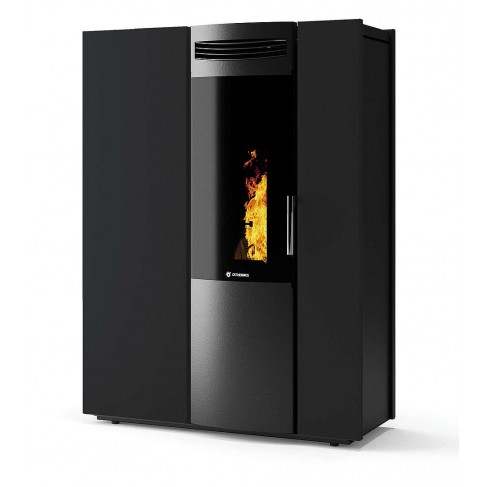 Stufa Thema 12 CS Thermos a pellet con bruciatore autopulente, Metallo Nero Opaco, a fumi posteriore/superiore, 12,5kW