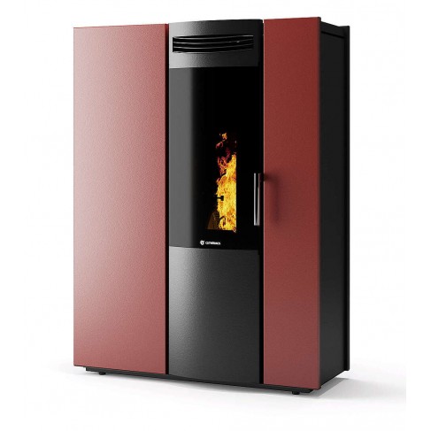 Stufa Thema 12 CS Thermos a pellet con bruciatore autopulente, Metallo Rosso Metallizzato, a fumi posteriore/superiore, 12,5kW