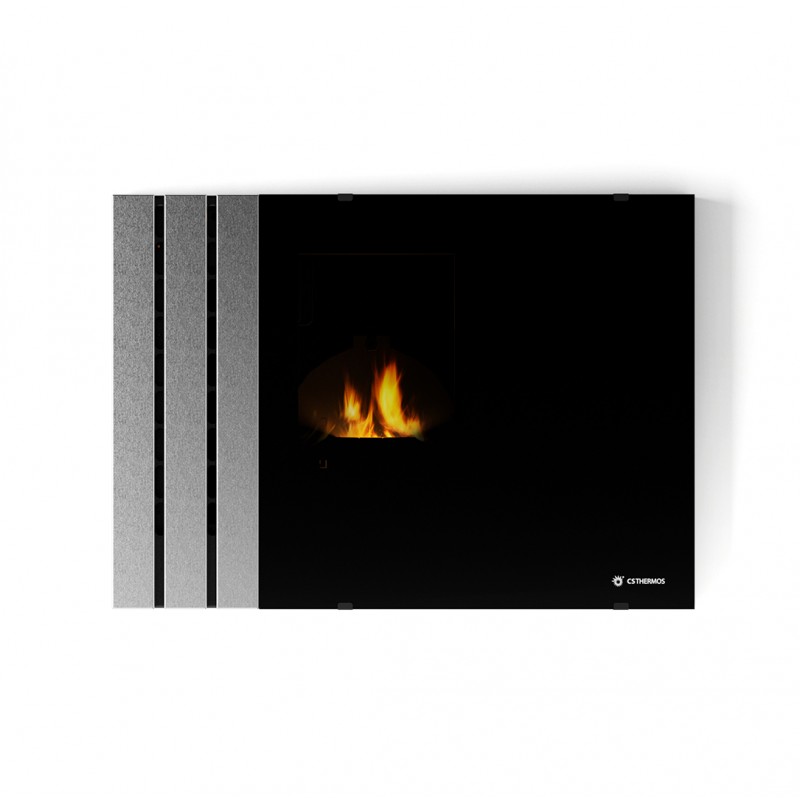 Stufa Paris CS Thermos, Inserto pellet con bruciatore autopulente, Acciaio Satinato, a fumi posteriore, 10,8kW