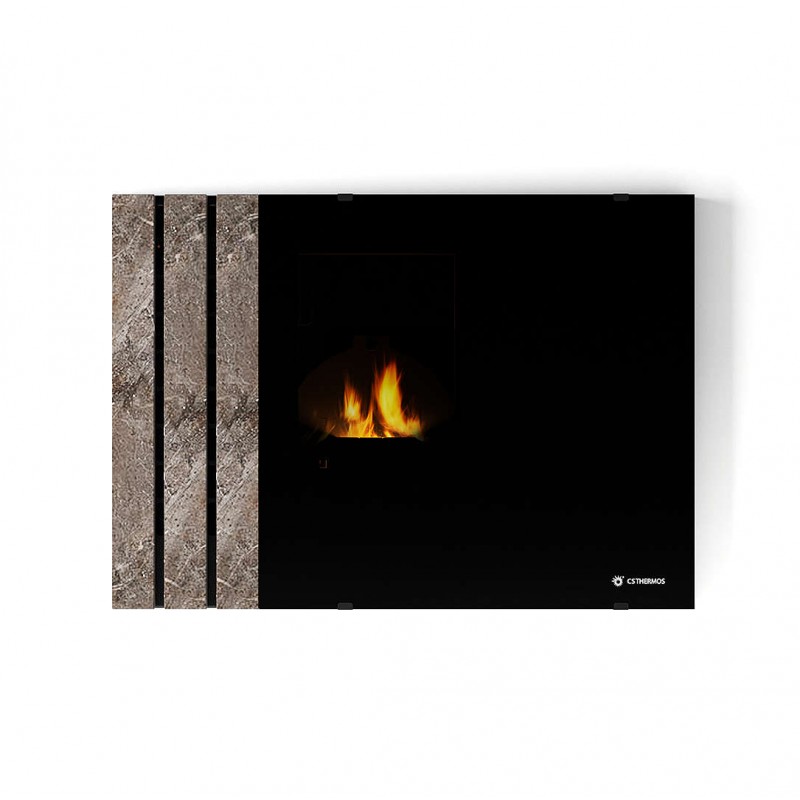 Stufa Paris CS Thermos, Inserto pellet con bruciatore autopulente, Pietra Umbra, a fumi posteriore, 10,8kW