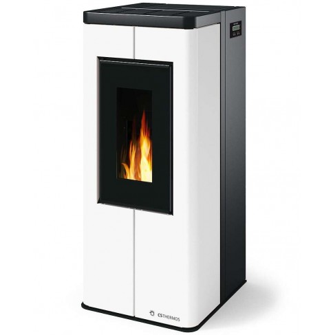 Stufa Scrigno Stagna CS Thermos a pellet con bruciatore autopulente, Metallo Bianco, a fumi posteriore/superiore, 8,9kW CS Therm