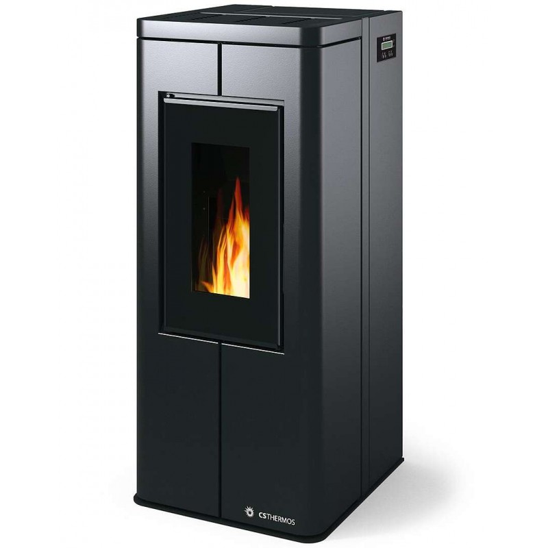 Stufa Scrigno Stagna CS Thermos a pellet con bruciatore autopulente, Metallo Nero, a fumi posteriore/superiore, 8,9kW