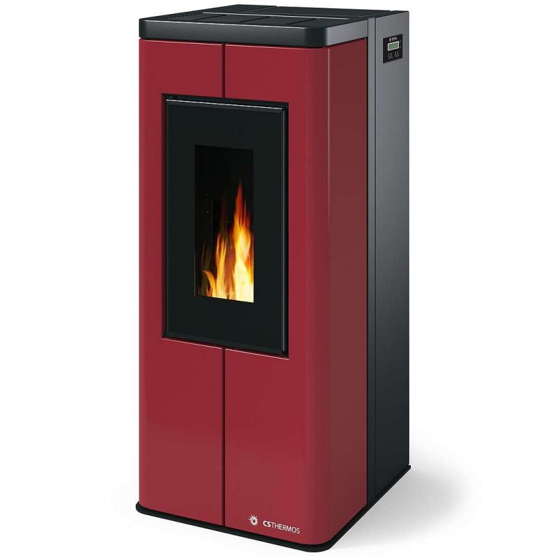 Stufa Scrigno Stagna CS Thermos a pellet con bruciatore autopulente, Metallo Rosso, a fumi posteriore/superiore, 8,9kW CS Thermo