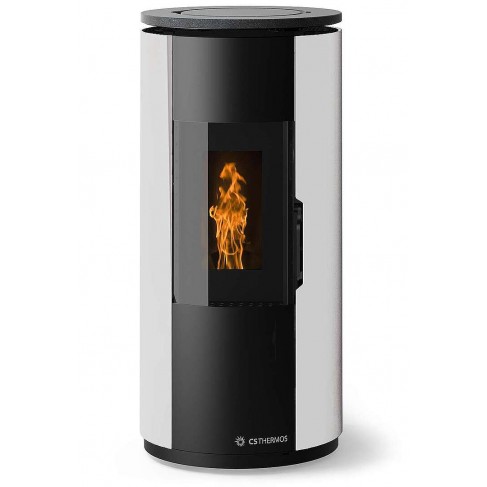 Stufa Leire Stagna CS Thermos a pellet, Metallo Bianco + Top Metallo Nero Soft, a fumi posteriore/superiore, 8,9kW