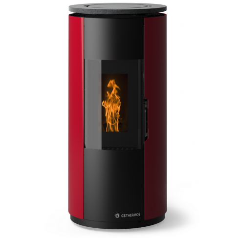 Stufa Leire Stagna CS Thermos a pellet, Metallo Rosso + Top Metallo Nero Soft, a fumi posteriore/superiore, 8,9kW