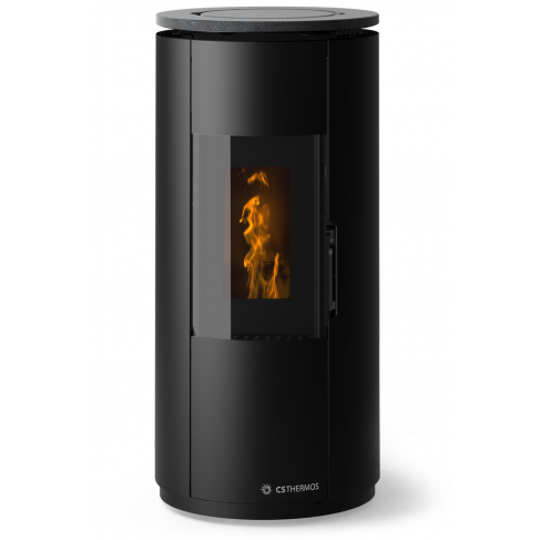 Stufa Leire Stagna CS Thermos a pellet, Metallo Nero Soft + Top Metallo Nero Soft, a fumi posteriore/superiore, 8,9kW