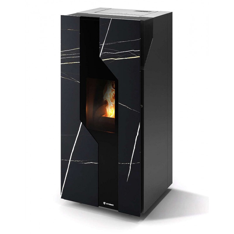 Stufa Sirmione 9 Stagna CS Thermos a pellet, Pietra Nero Azalai, a fumi posteriore/superiore, 10,1kW