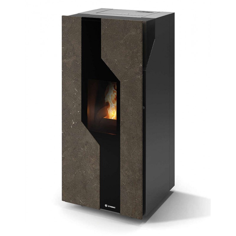 Stufa Sirmione 12 Stagna CS Thermos a pellet, Pietra Umbra, a fumi posteriore/superiore, 13,2kW