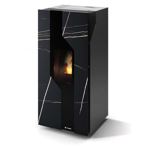 Stufa Sirmione 12 Stagna CS Thermos a pellet, Pietra Nero Azalai, a fumi posteriore/superiore, 13,2kW