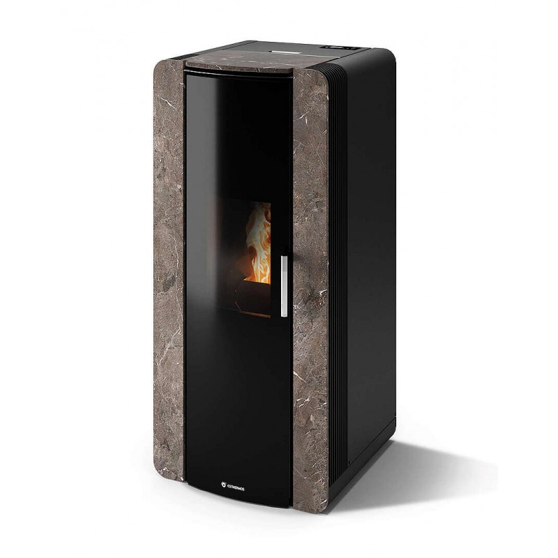 Stufa Firenze 10 Stagna CS Thermos a pellet con bruciatore autopulente, Pietra Umbra, a fumi posteriore/superiore, 10,8kW