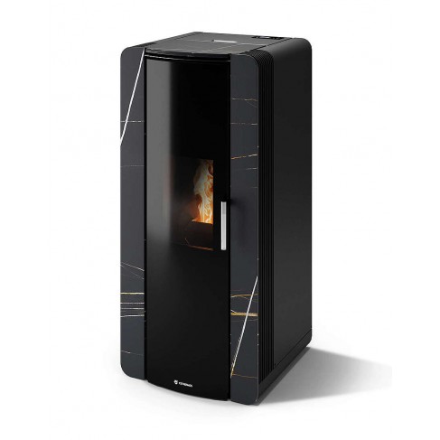 Stufa Firenze 10 Stagna CS Thermos a pellet con bruciatore autopulente, Pietra Nero Azalai, a fumi posteriore/superiore, 10,8kW