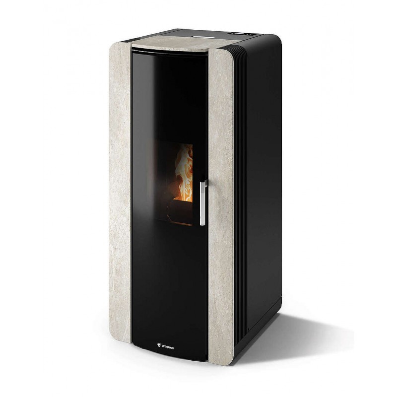 Stufa Firenze 10 Stagna CS Thermos a pellet con bruciatore autopulente, Pietra Bianco Platino,10,8kW CS Thermos