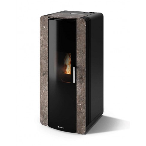 Stufa Firenze 12 Stagna CS Thermos a pellet con bruciatore autopulente, Pietra Umbra, a fumi posteriore/superiore, 13,2kW
