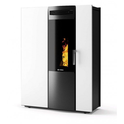 Stufa Thema 10 Stagna CS Thermos a pellet con bruciatore autopulente, Metallo Bianco, a fumi posteriore/superiore, 10,4kW