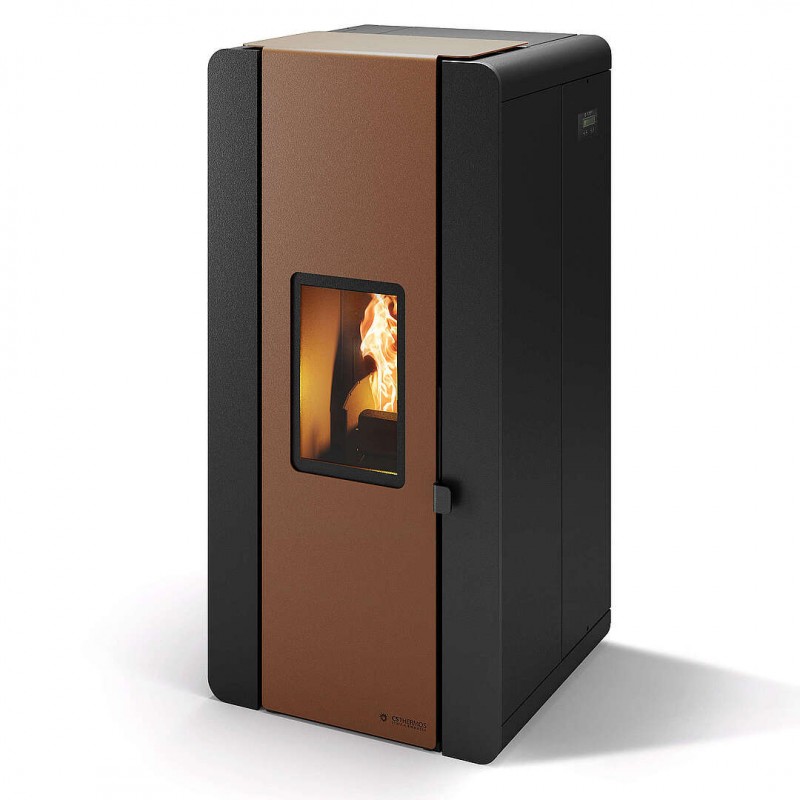 Termostufa Venexia 15 CS Thermos a pellet con bruciatore autopulente, Metallo Bronzo, a fumi posteriore/superiore, 16,5kW