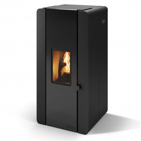 Termostufa Venexia 15 CS Thermos a pellet con bruciatore autopulente, Metallo Nero Lucido, a fumi posteriore/superiore, 16,5kW