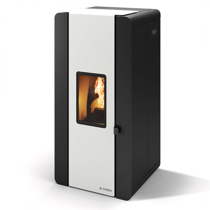 Termostufa Venexia 25 CS Thermos a pellet con bruciatore autopulente, Metallo Bianco, a fumi posteriore/superiore, 25,7kW