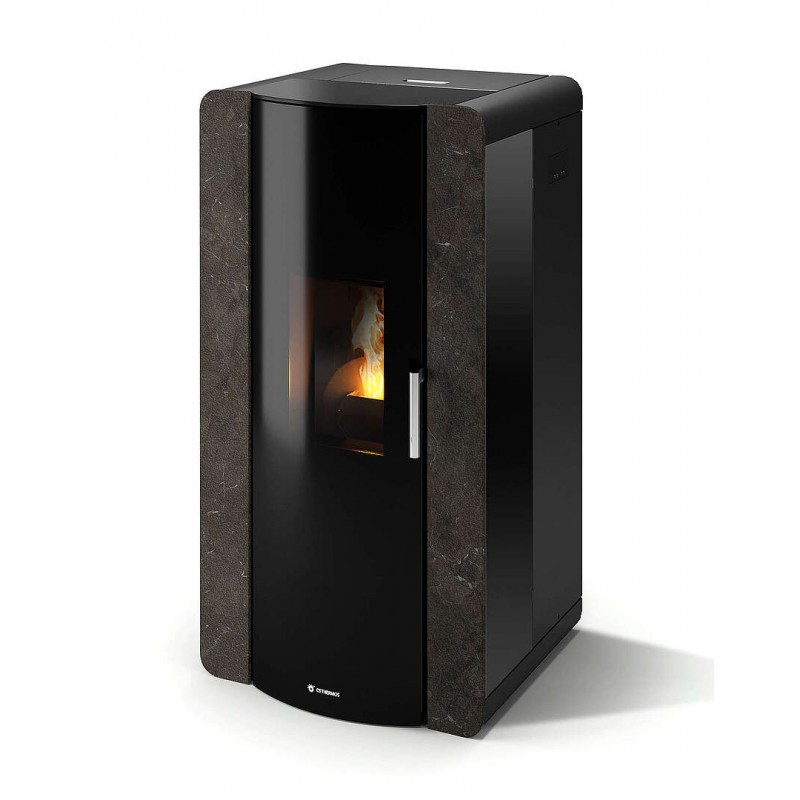 Termostufa Roma 25 CS Thermos a pellet con bruciatore autopulente, Pietra Umbra, a fumi posteriore/superiore, 25,7kW
