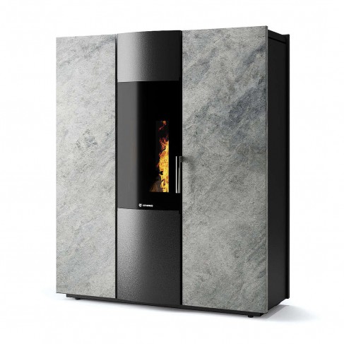 Termostufa Thema H2O 16 CS Thermos a pellet con bruciatore autopulente, Pietra Ollare, a fumi posteriore/superiore, 15,8kW