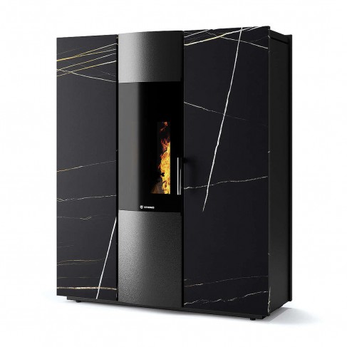 Termostufa Thema H2O 16 CS Thermos a pellet con bruciatore autopulente, Pietra Nero Azalai, a fumi posteriore/superiore, 15,8kW