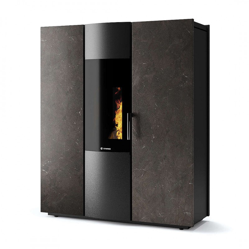 Termostufa Thema H2O 16 CS Thermos a pellet con bruciatore autopulente, Pietra Umbra, a fumi posteriore/superiore, 15,8kW