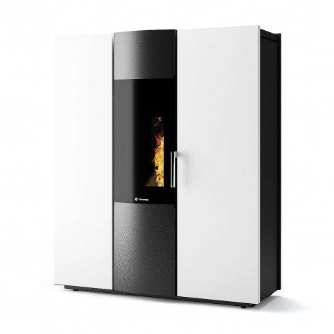 Termostufa Thema H2O 16 CS Thermos a pellet con bruciatore autopulente, Metallo Bianco, a fumi posteriore/superiore, 15,8kW