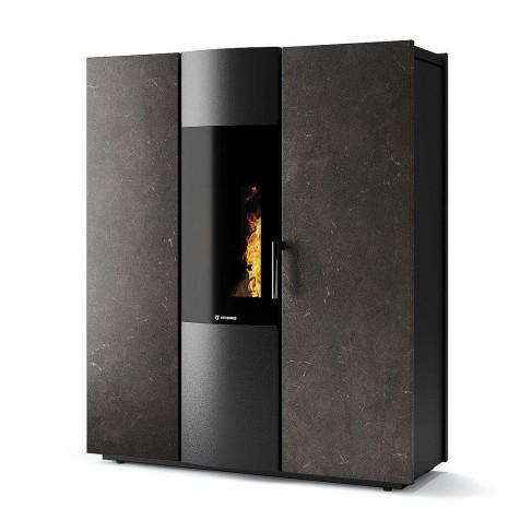 Termostufa Thema H2O 21 CS Thermos a pellet con bruciatore autopulente, Pietra Umbra, a fumi posteriore/superiore, 21,1kW